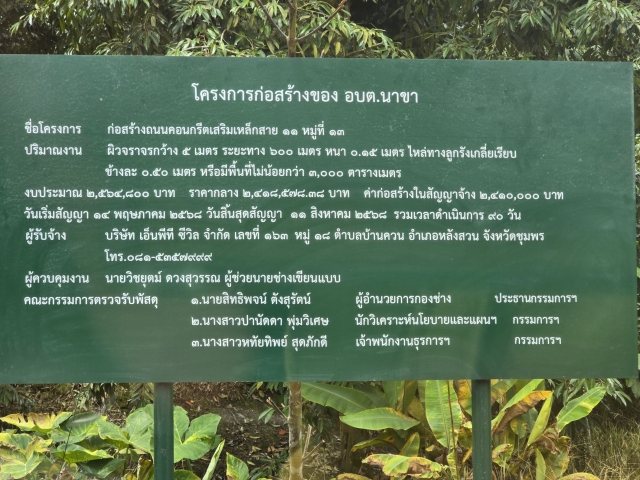 โครงการก่อสร้างถนนคอนกรีตเสริมเหล็กสาย 11 หมู่ที่ 13 ตำบลนาขา