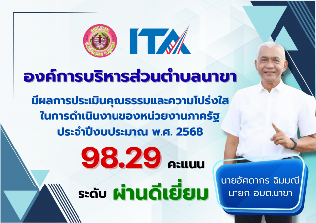 อบต.นาขา มีผลการประเมิน ITA ประจำปีงบประมาณ พ.ศ. 2568 ได้ 98.29 คะแนน